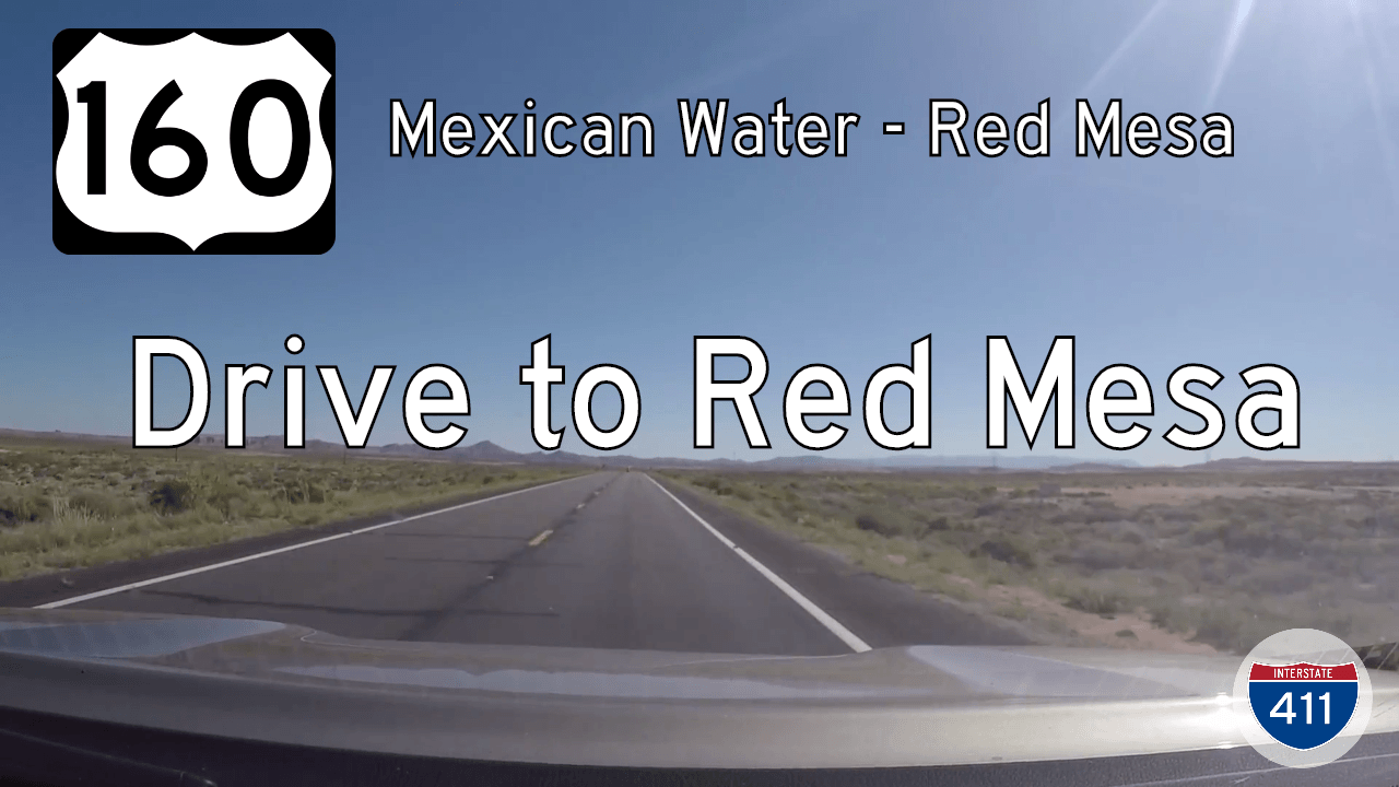 Drive America's Highways for 20 miles east along US-160 from Mexican Water to Red Mesa in Arizona