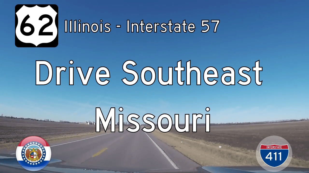 Drive America's Highways for 11 miles west along U.S. Highway 62 from Illinois to Charleston at I-57 in Missouri