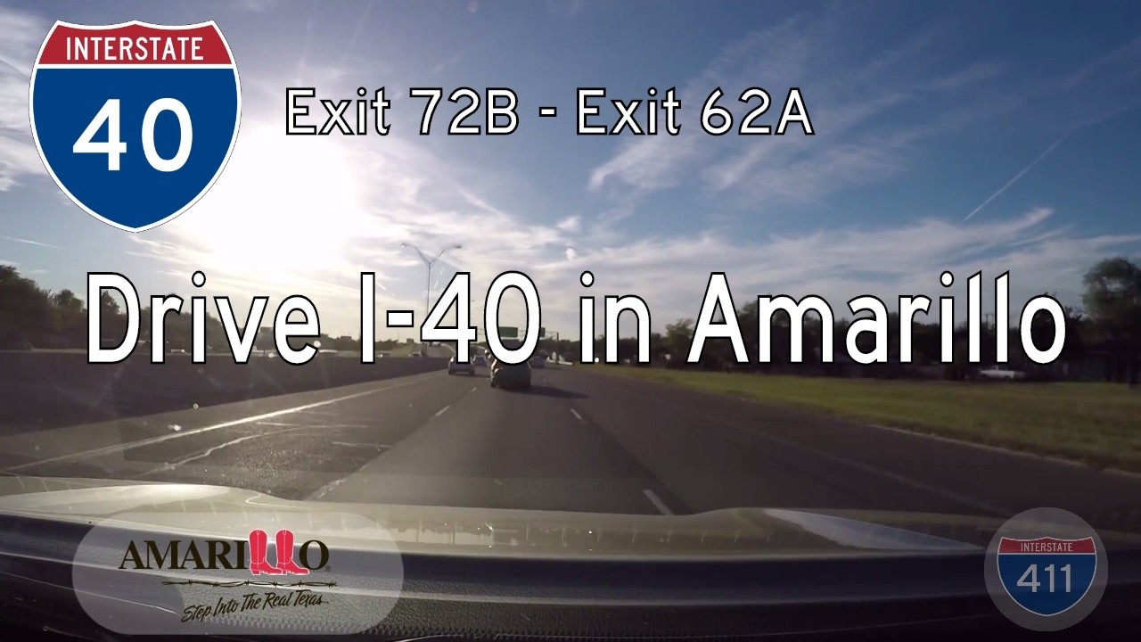 Drive 10 miles along Interstate 40 west in Amarillo from the Grand St exit (72B) to Amarillo Blvd (route 66 - Exit 62A)