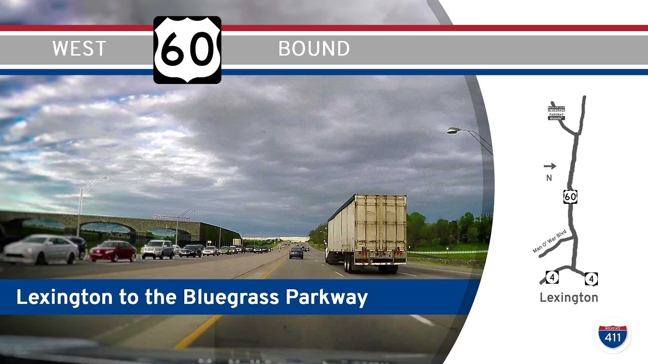 Drive America's Highways for 6 miles west along US-60 from KY-4 (New Circle Road) in Lexington to the Bluegrass Parkway at it's eastern terminus.