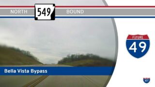 Drive America's Highways for 11 miles north along Arkansas Highway 549 -- the Bella Vista Bypass in Northwest Arkansas