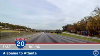 Drive America's Highways for 57 miles east along Interstate 20 from Alabama to Atlanta, Georgia.