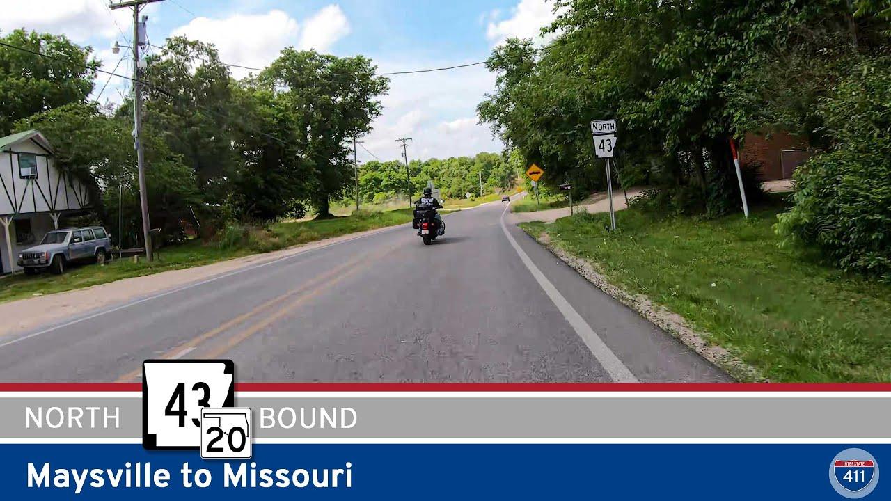 Drive America's Highways for 7 miles north along Arkansas Highway 43 and Oklahoma Highway 20 from Maysville to Missouri.