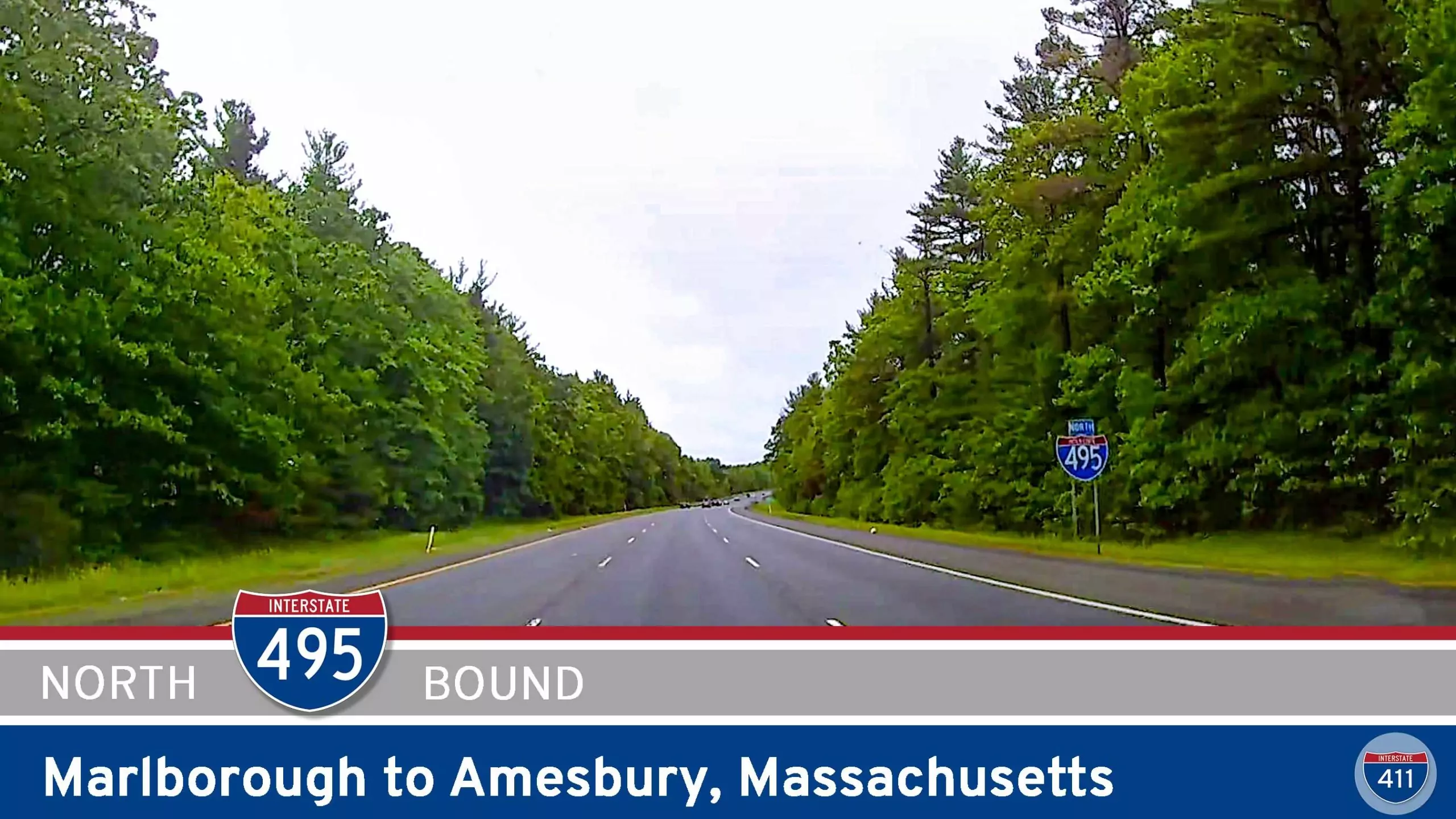 Drive America's Highways for 55 miles north along Interstate 495 from Marlborough to Amesbury, Massachusetts.