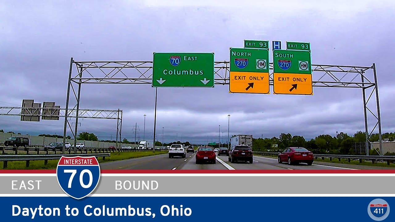 Drive America's Highways for 59 miles east along Interstate 70 from Dayton to Columbus, Ohio.