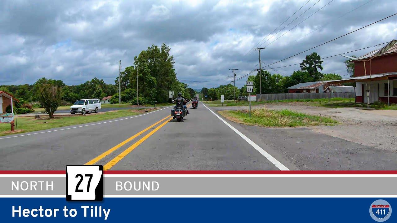 Drive America's Highways for 25 miles north along Arkansas Highway 27 from Hector to Tilly.