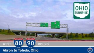 Drive America's Highways for 121 miles west along the Ohio Turnpike (Interstate 80, and later a conjoined Interstate 80 and 90) from Hudson, near Akron to Toledo, Ohio