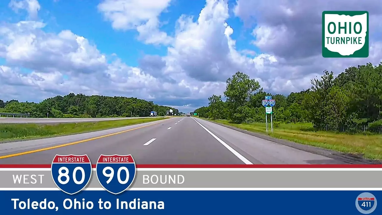 Drive America's Highways for 59 miles west along Interstate 80 and Interstate 90 from Toledo to Indiana