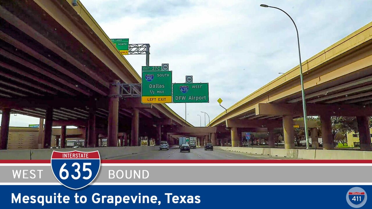 Drive America's Highways for 28 miles along Interstate 635 westbound from Mesquite to Grapevine, Texas.