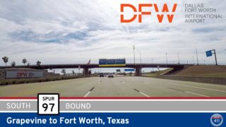 Drive America's Highways for 7 miles south along Texas State Highway 97 Spur from Grapevine to Fort Worth in Texas.