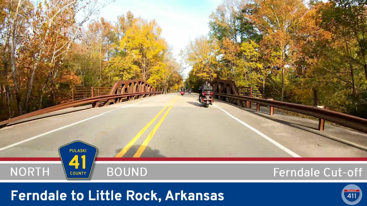 Drive America's Highways for 4 miles north along Pulaski County 41 - Ferndale Cutoff - from Ferndale to Little Rock, Arkansas.