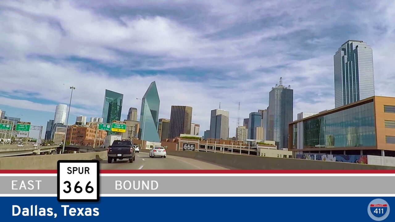 Drive America's Highways for 2 miles east along Texas Highway 366 in Dallas from Interstate 35E to U.S. Highway 75.