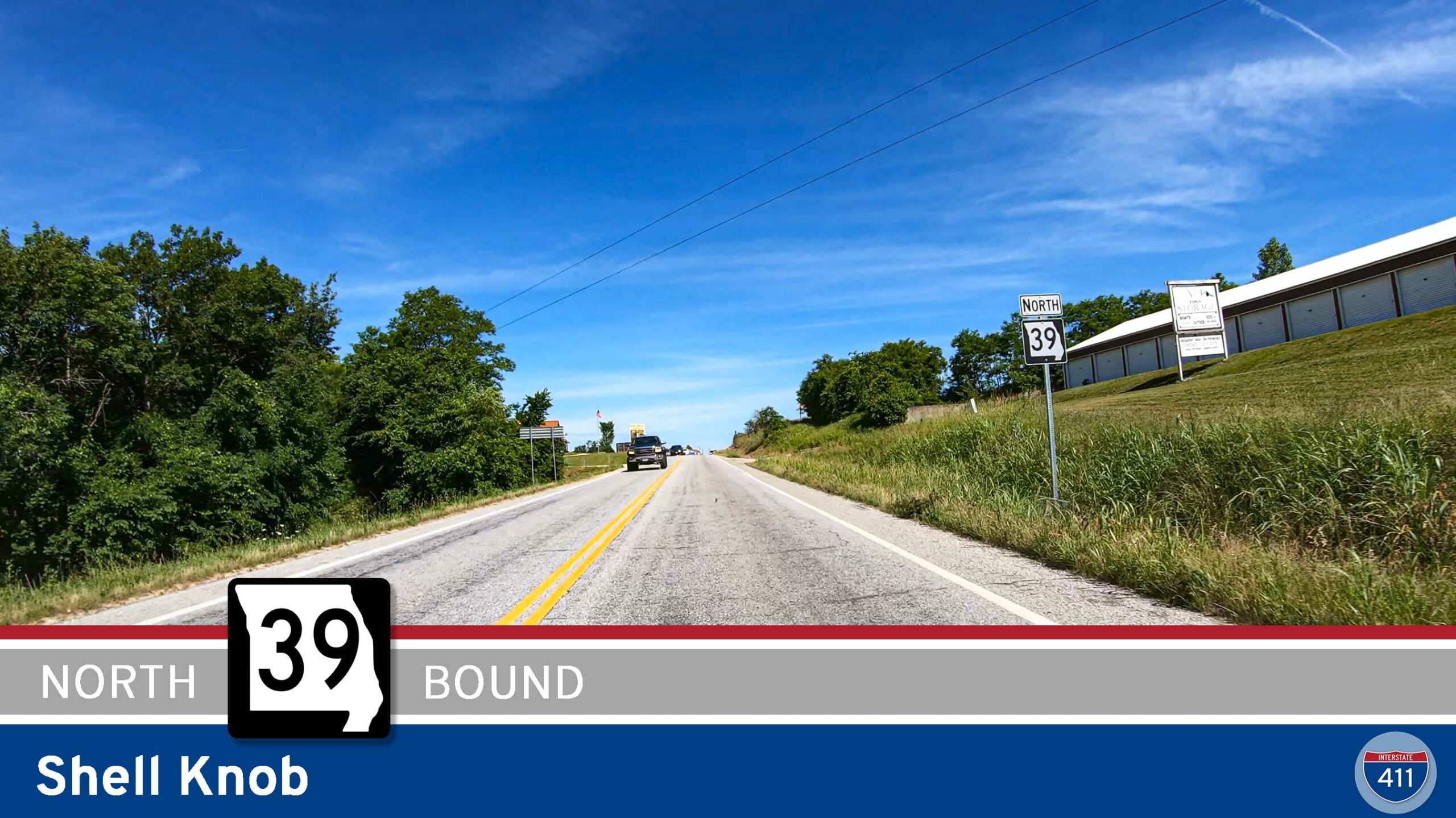 Drive America's Highways for 3 miles north along Missouri State Route 39 in Shell Knob.