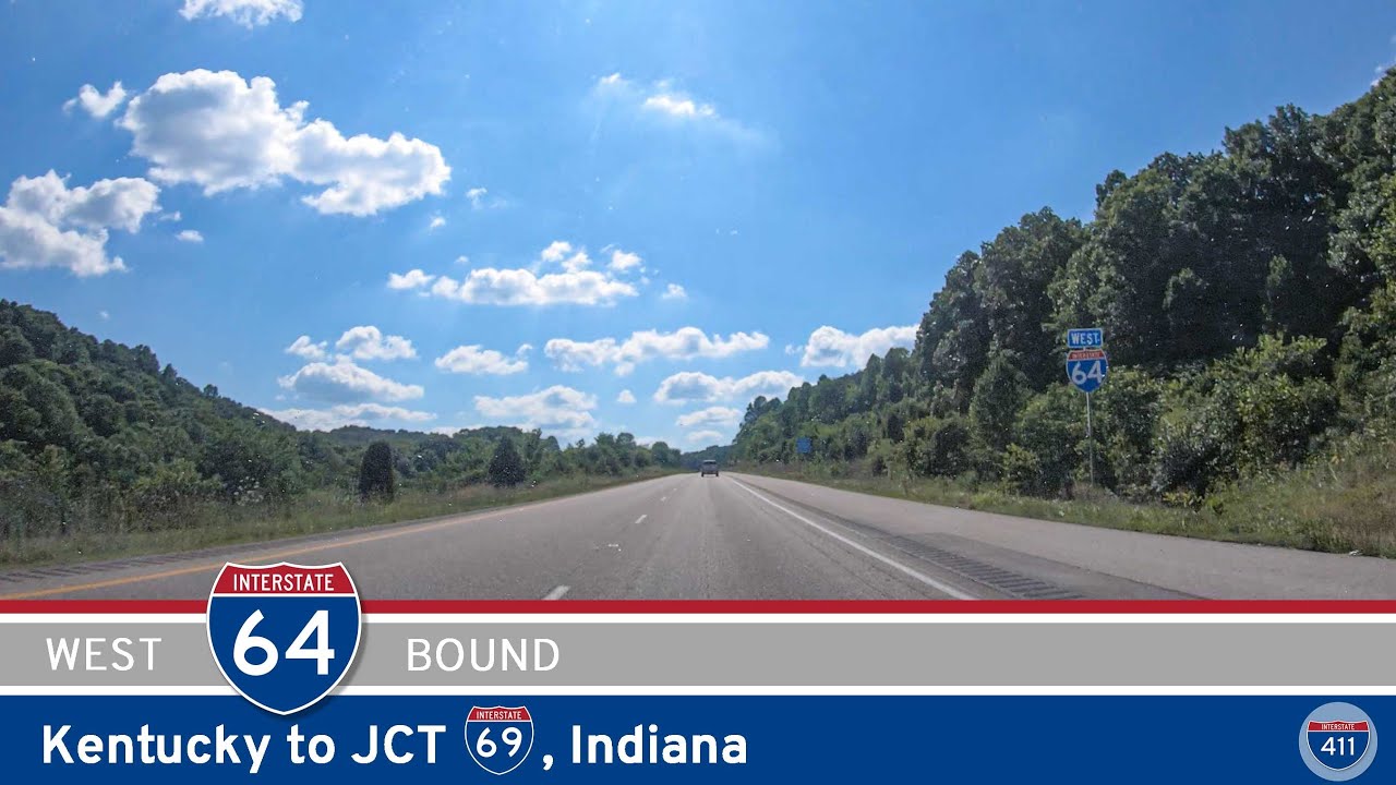 Drive America's Highways for 95 miles west along Interstate 64 from Louisville to Interstate 69 in Indiana.