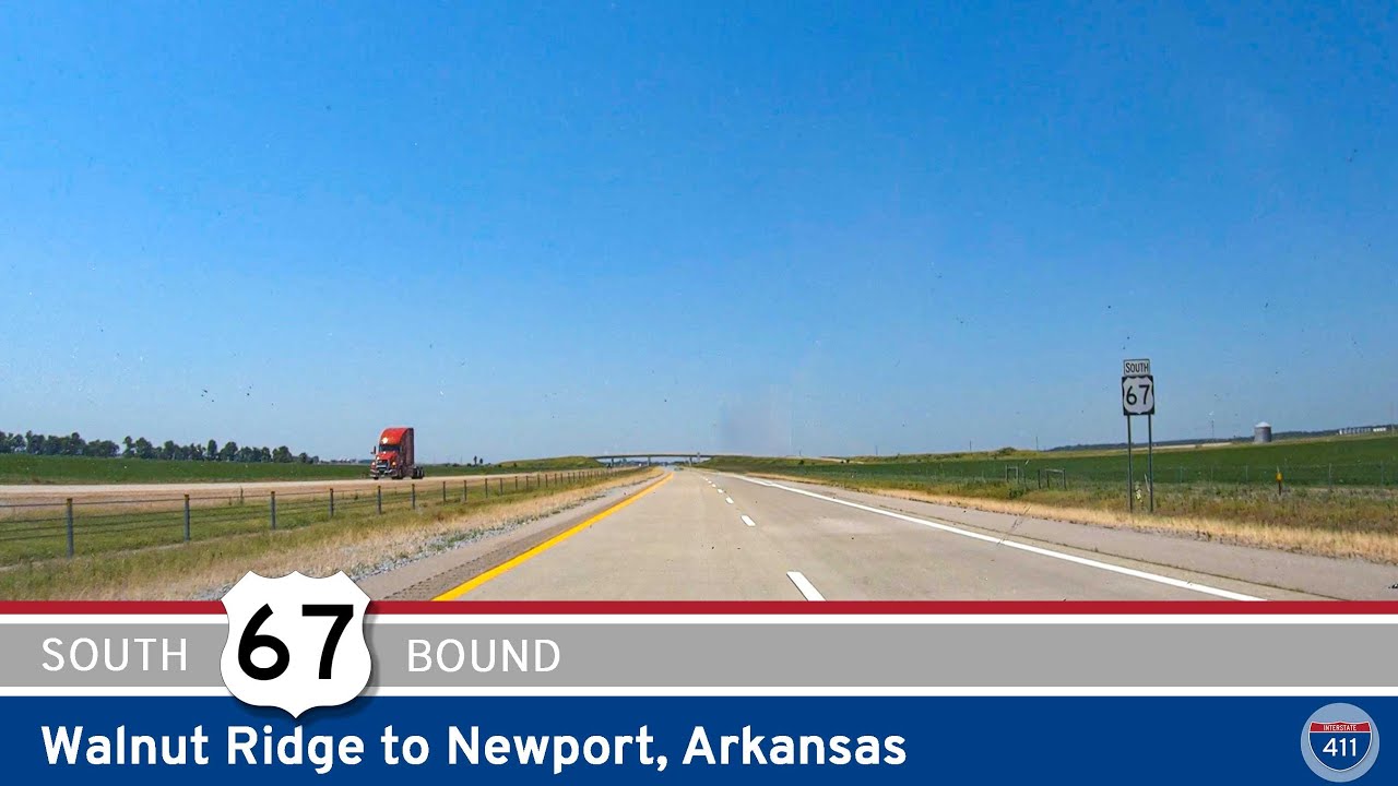 Drive America's Highways for 37 miles along U.S. Highway 67 from Walnut Ridge to Newport, Arkansas.