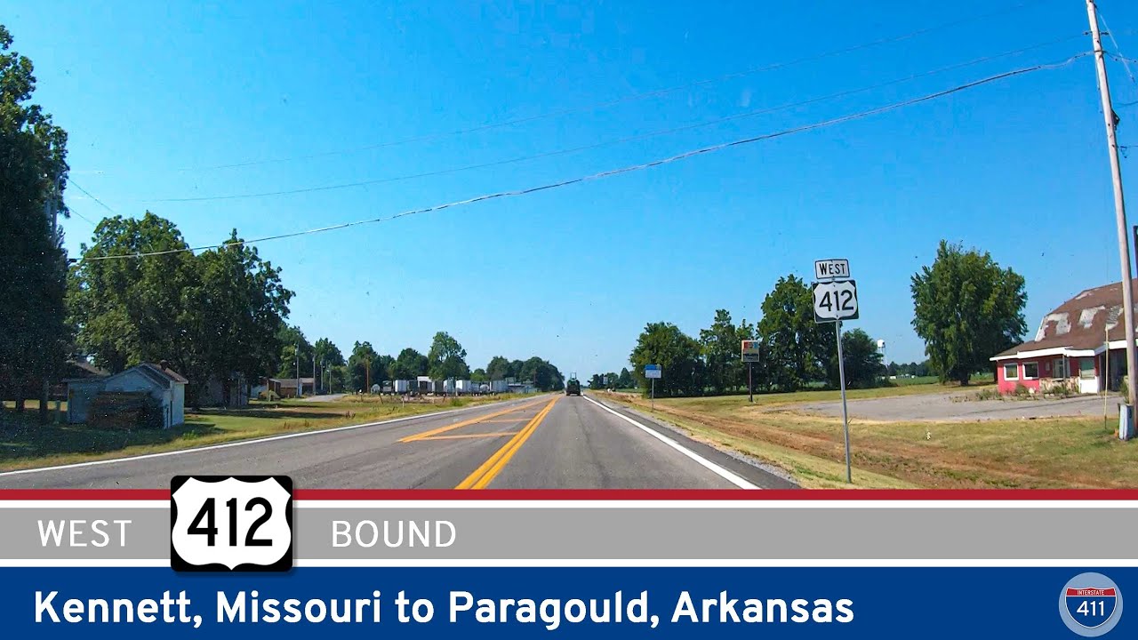 Drive America's Highways for 33 miles west along U.S. Highway 412 from Kennett to Paragould.