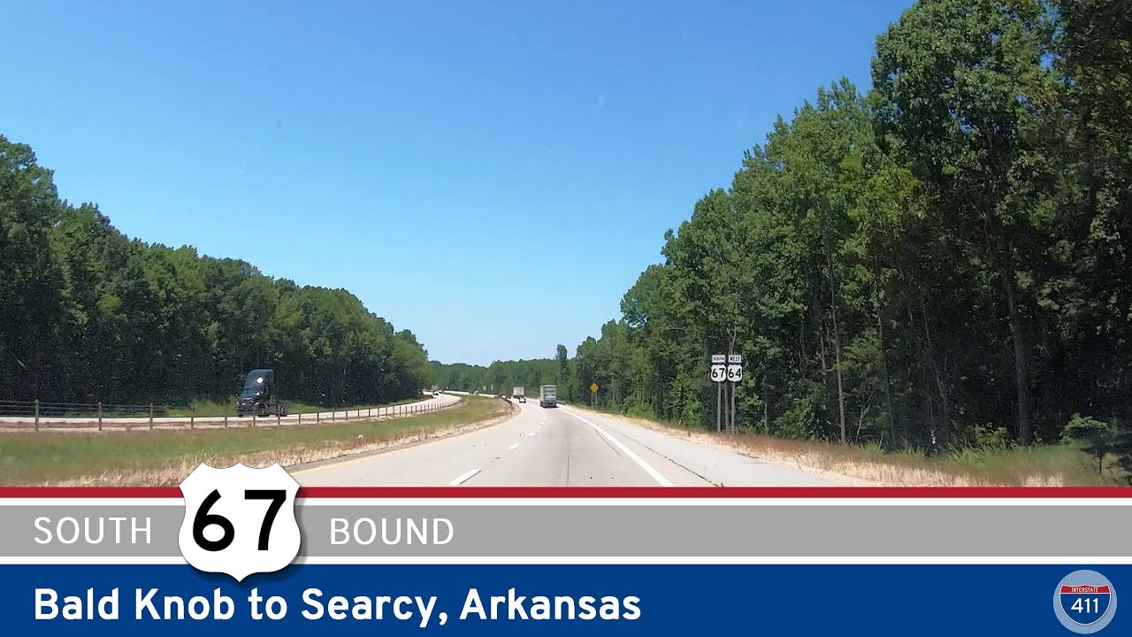 Drive America's Highways for 9 miles south along U.S. Highway 67 from Bald Knob to Searcy, Arkansas.