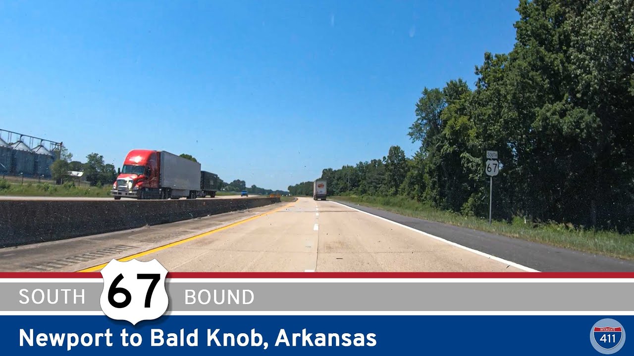 Drive America's Highways for 30 miles south along U.S. Highway 67 from Newport to Bald Knob, Arkansas.