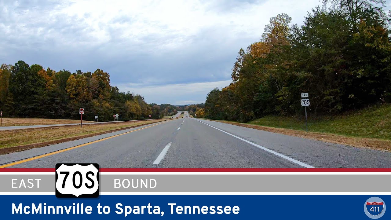 Drive America's Highways for 24 miles east along U.S. Route 70S from McMinnville to Sparta, Tennessee