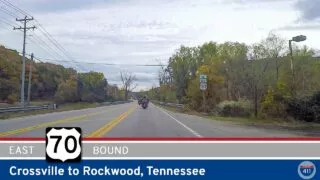 Drive America's Highways for 20 miles east along U.S. 70 from Crossville to Rockwood, Tennessee.