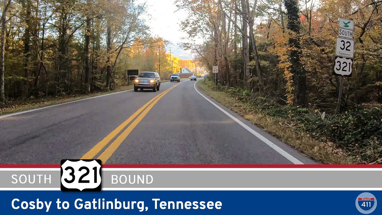 Drive America's Highways for 15 miles west along U.S. Route 321 from Cosby to Gatlinburg, Tennessee.