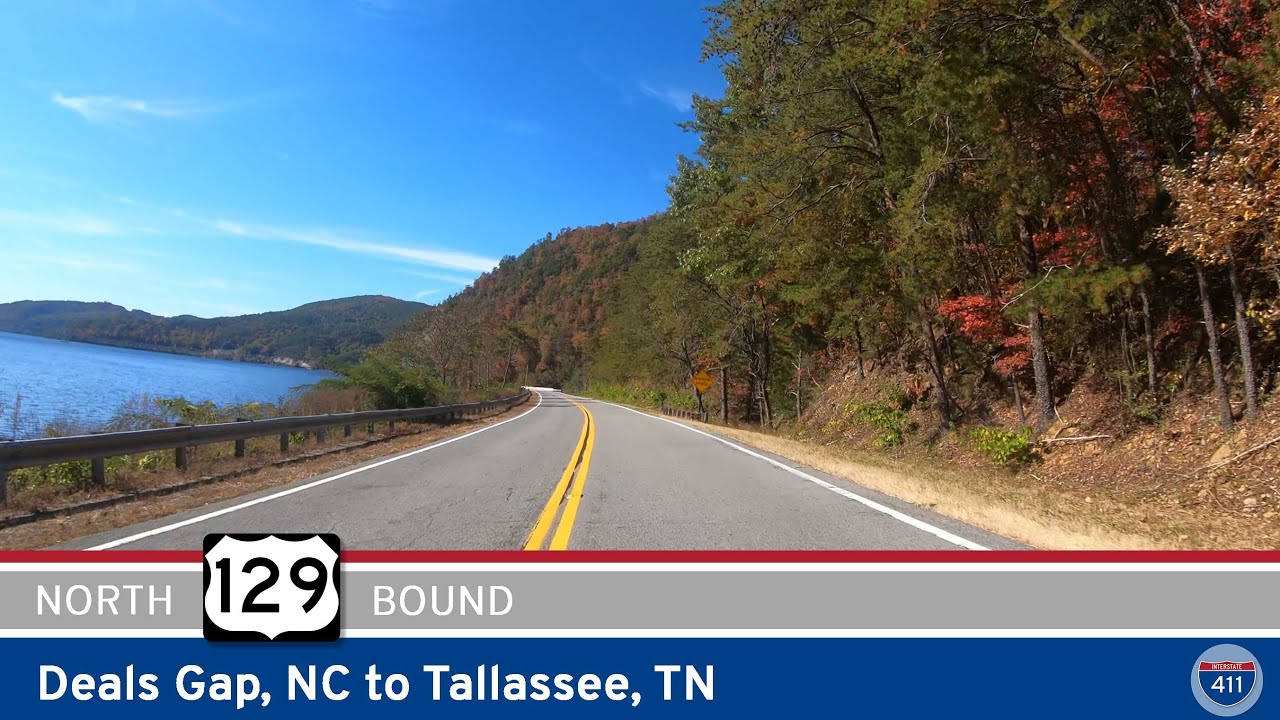 Drive America's Highways for 15 miles north along U.S. Route 129 from Deals Gap to Tallassee, Tennessee.