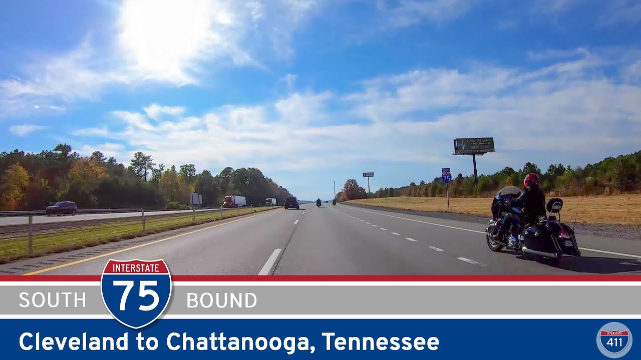 Drive America's Highways for 22 miles south along Interstate 75 from Cleveland to Chattanooga, Tennessee.