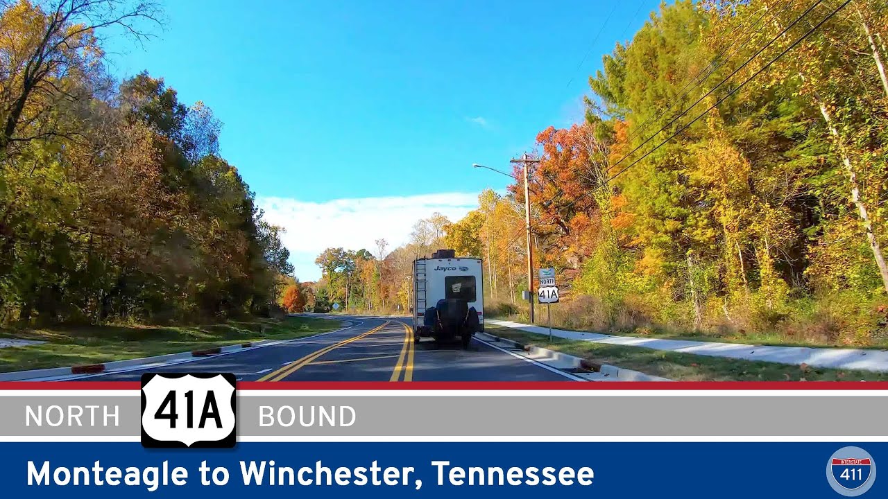 Drive America's Highways for 15 miles north along U.S. Route 41A from Monteagle to Winchester, Tennessee.