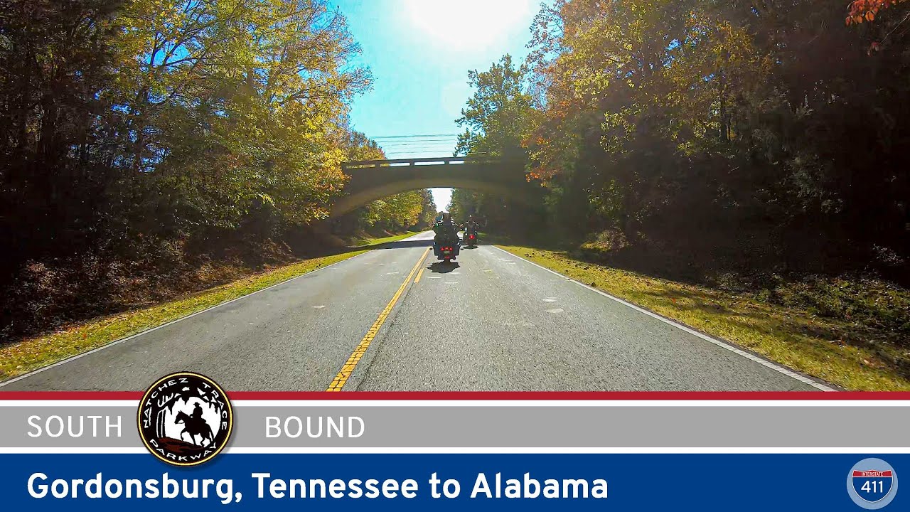 Drive America's Highways for 50 miles south in Tennessee along the Natchez Trace Parkway from Gordonsburg to Alabama.