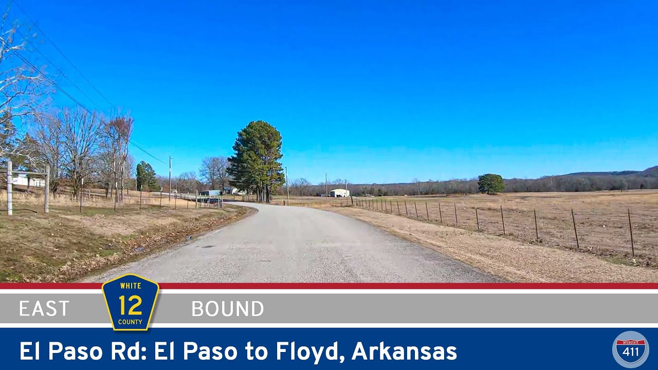 Drive America's Highways for 9 miles east along White County Road 12 from El Paso to Floyd, Arkansas.