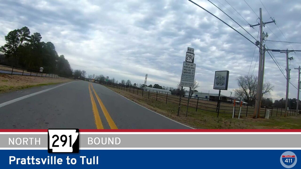 Drive America's Highways for 9 miles north along Arkansas Highway 291 from Prattsville to Tull.