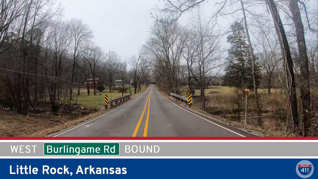Drive America's Highways for 4 miles west along Burlingame Rd from Colonel Glenn Road to Kanis Road, just west of Little Rock.