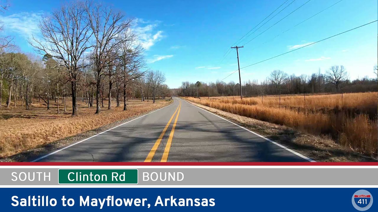 🚙 Drive America's Highways for 6 miles south along Clinton Road from Saltillo to Mayflower, Arkansas.