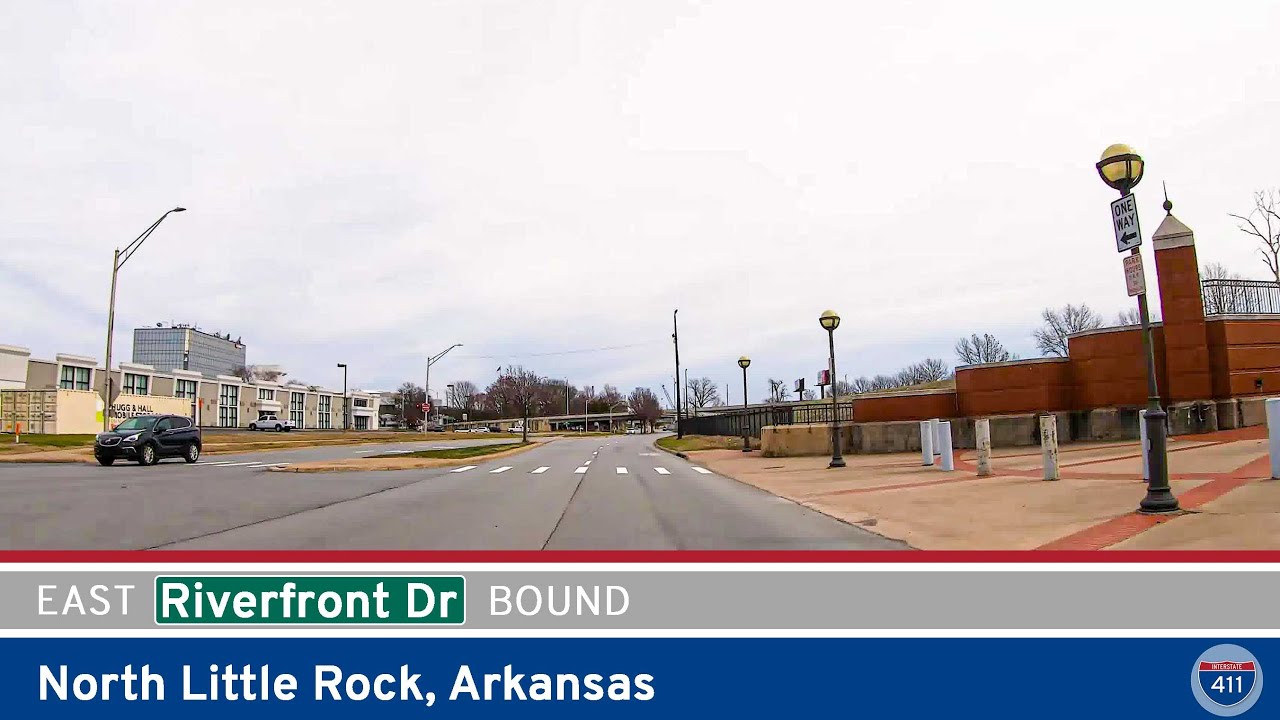 Drive America's Highways for 2 miles east along Riverfront Drive in North Little Rock, Arkansas.