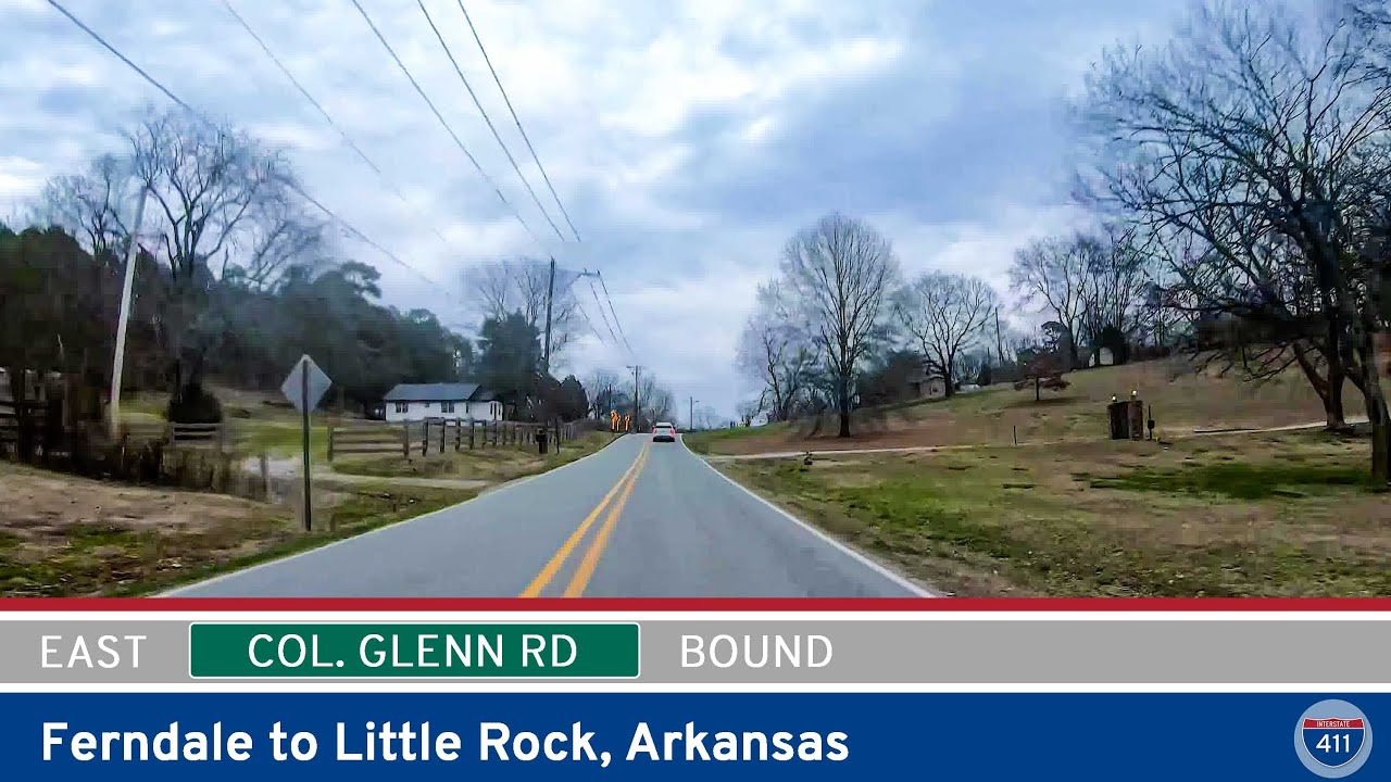 Drive America's Highways for 11 miles east along Colonel Glenn Road from Ferndale to Little Rock, Arkansas.