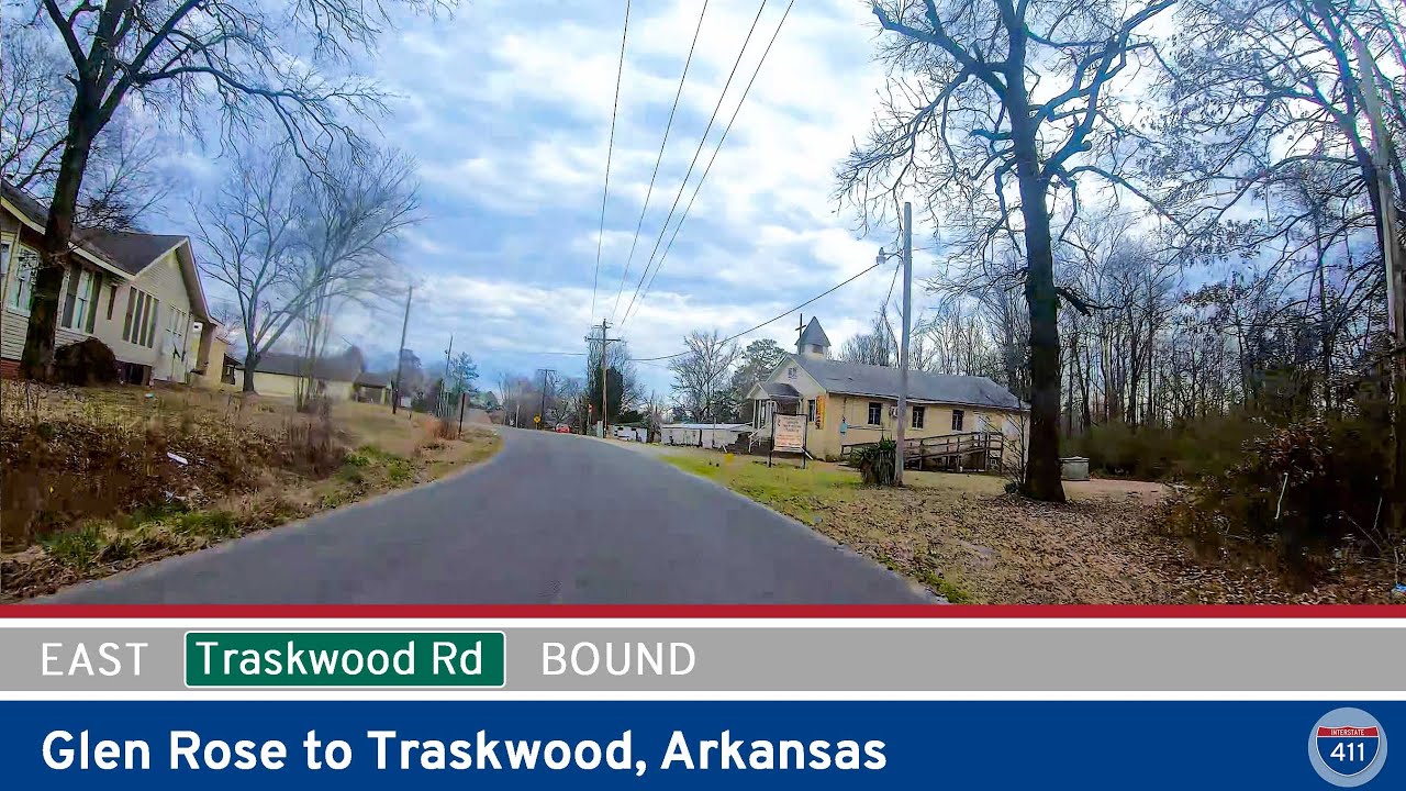 Drive America's Highways for 5 miles east along Traskwood Road from Glen Rose to Traskwood, Arkansas.