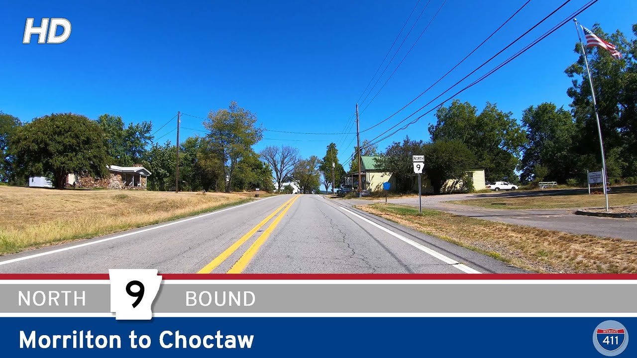 Drive America's Highways for 34 miles north along Arkansas Highway 9 from Morrilton to Choctaw.