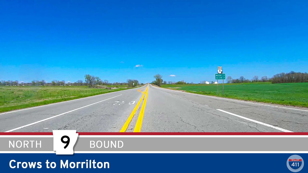 Drive America's Highways for 46 miles north along Arkansas Highway 9 from Crows to Morrilton.