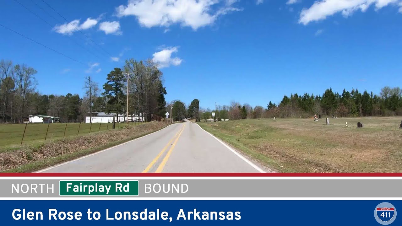 Drive America's Highways for 5 miles north along Fairplay Road from Glen Rose to Lonsdale, Arkansas.