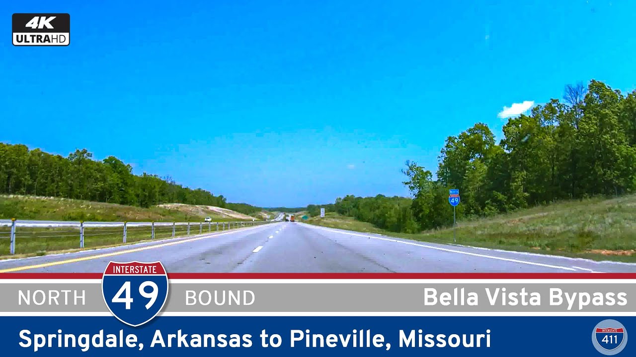 Drive America's Highways for 40 miles north along Interstate 49 from Springdale to Pineville.