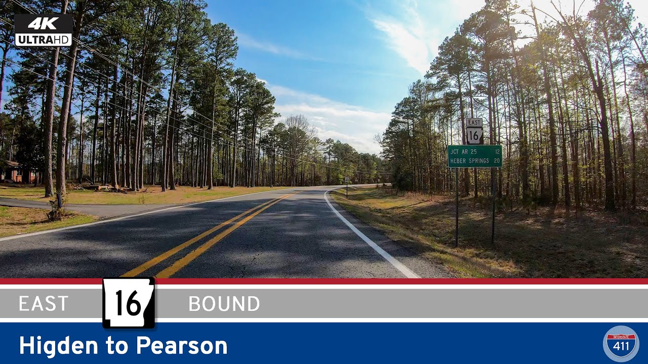 Drive America's Highways for 12 miles east along Arkansas Highway 16 from Higden to Pearson