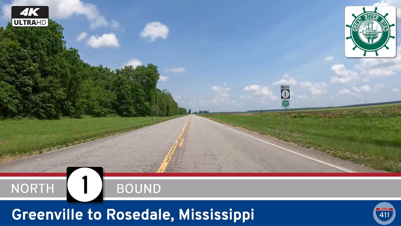 Drive America's Highways for 38 miles north along the Great River Road - Mississippi Highway 1 - from Greenville to Rosedale.