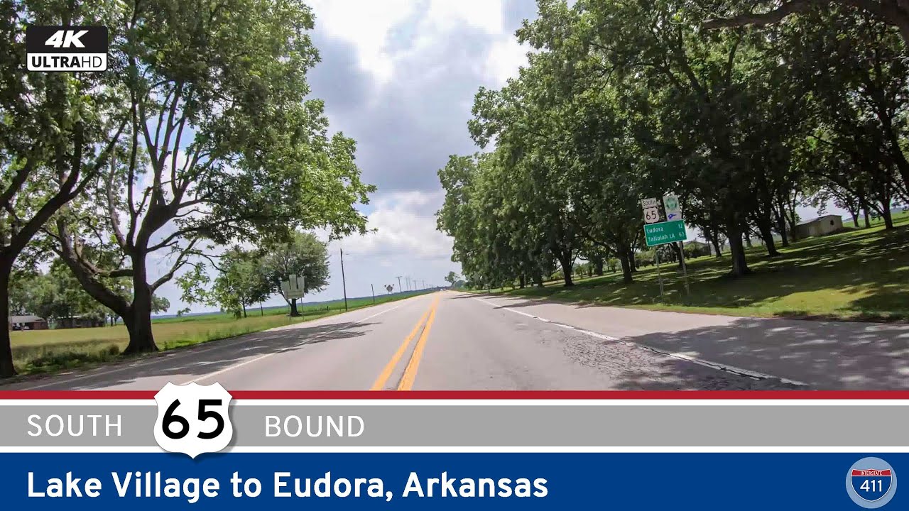 🚙 Drive America's Highways for 16 miles south along U.S. Highway 65 from Lake Village to Eudora in Arkansas 🛣️