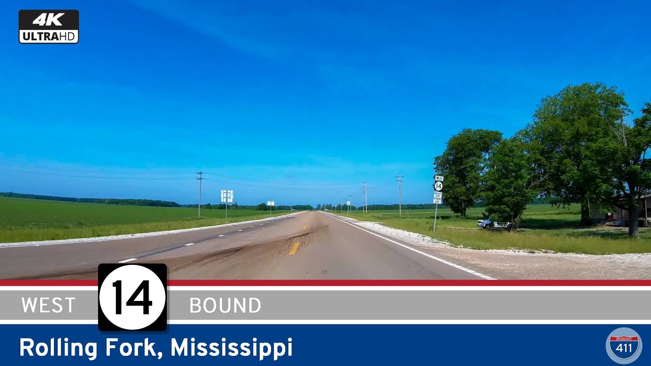Drive America's Highways for 5 miles west along Mississippi Highway 14 in Rolling Fork.