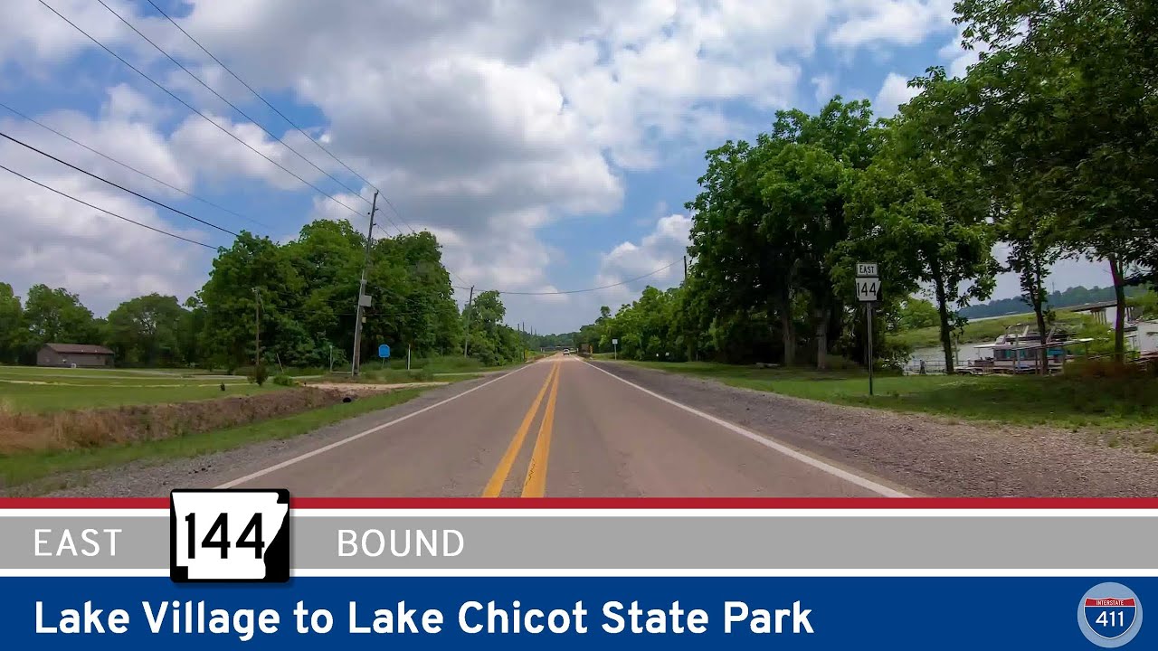 Drive America's Highways for 8 miles east along Arkansas Highway 144 from Lake Village to Lake Chicot State Park.