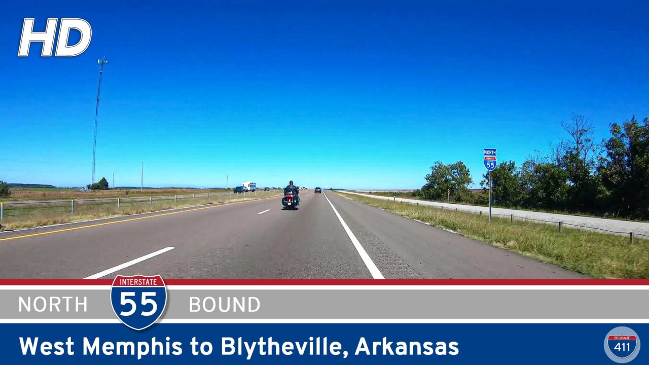 🚙 Drive America's Highways for 64 miles north along Interstate 55 from West Memphis to Blytheville, Arkansas🛣️