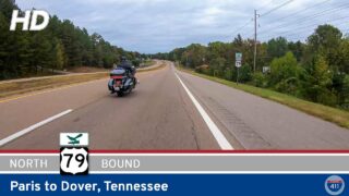 Drive America's Highways for 28 miles north along U.S. Route 79 from Paris to Dover, Tennessee.