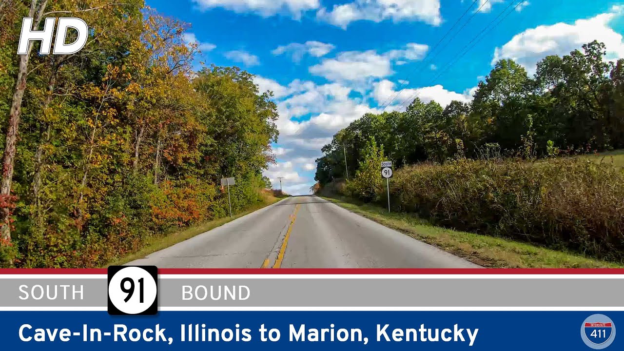 Drive America's Highways for 11 miles south along Kentucky Route 91 from Cave-In-Rock to Marion