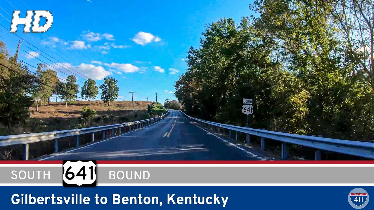 Drive America's Highways for 14 miles south along U.S. Highway 641 from Gilbertsville to Benton, Kentucky