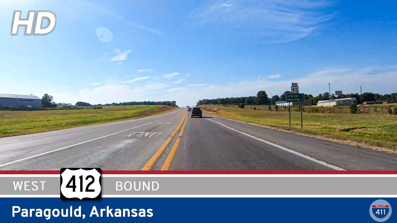 Drive America's Highways for 11 miles west along U.S. Highway 412 in Paragould, Arkansas